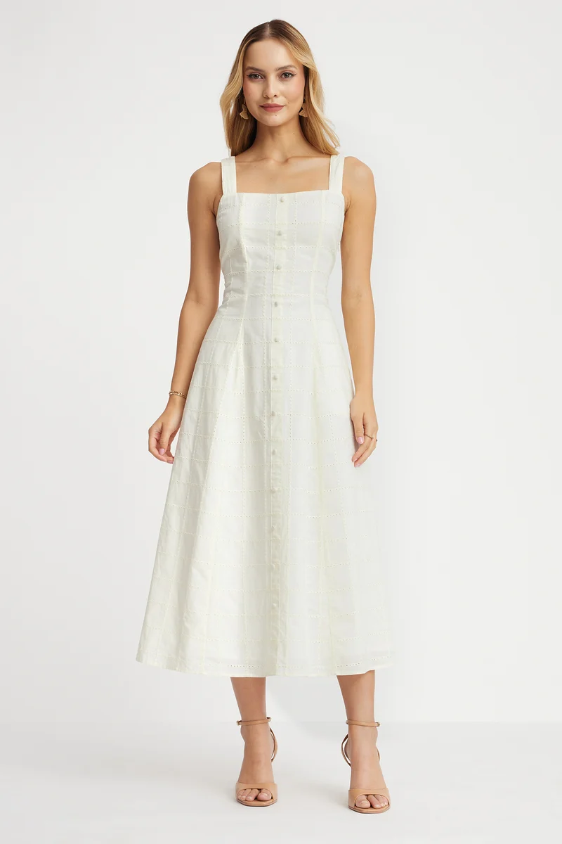 Tobden|100% Viscose Strap Embroidered Dress