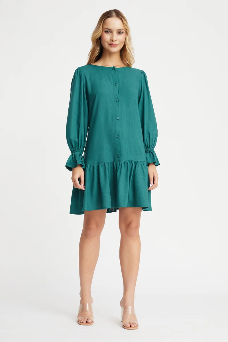 Ista|100% Viscose Relaxed Tiered Mini Dress