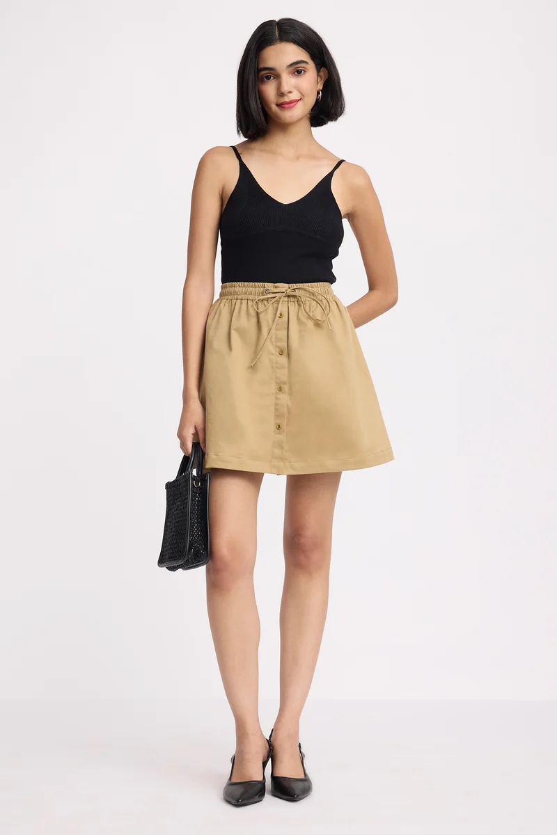 Tseringi Skirt|100% Cotton High Waist Tie-Up Mini Skirt