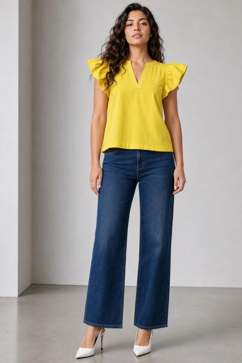 Palmo|100% Cotton Flutter Sleeve Top