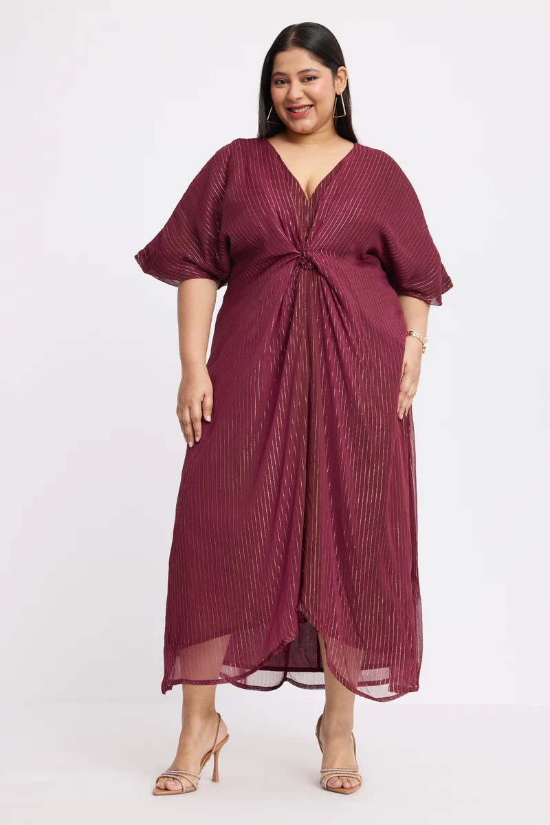 Zangpo|Viscose Lurex Front Gathered Kaftan