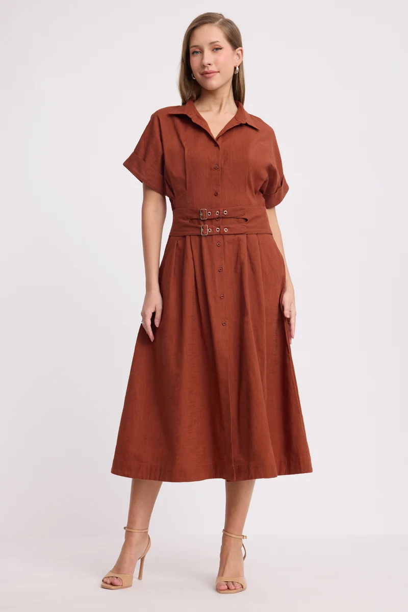 Shanice|100% Cotton Double Belted Midi Dress