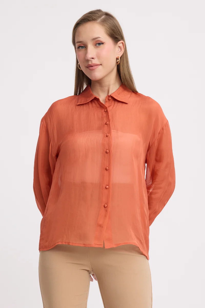 Tasho|100% Viscose Relaxed Sheer Shirt