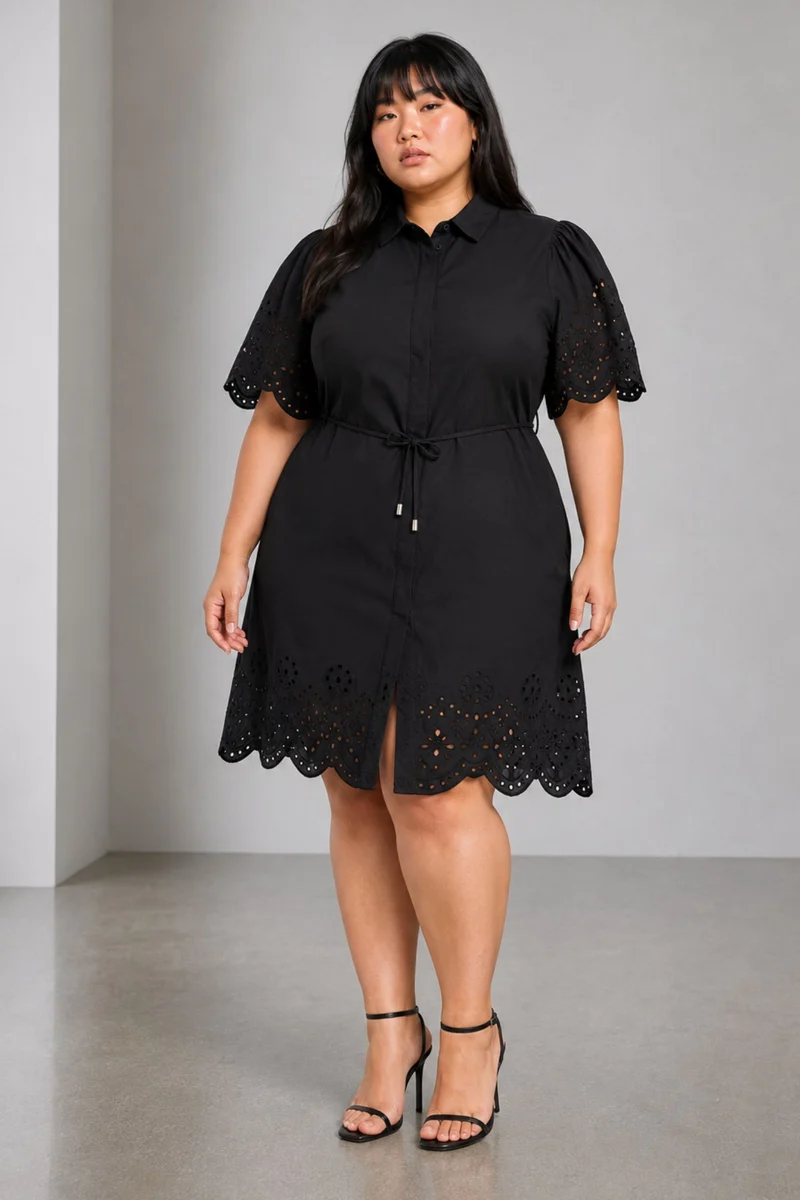 Isdis|Cotton Schiffli Shirt Dress