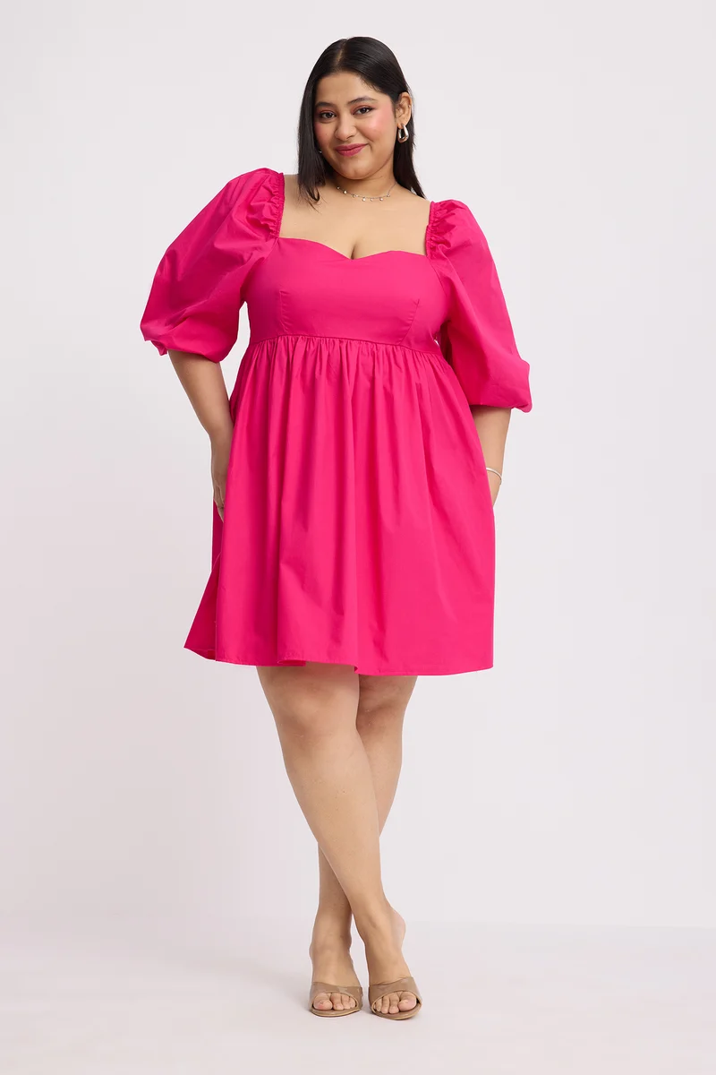 Hunu|Cotton Mini Dress With Sweetheart Neck