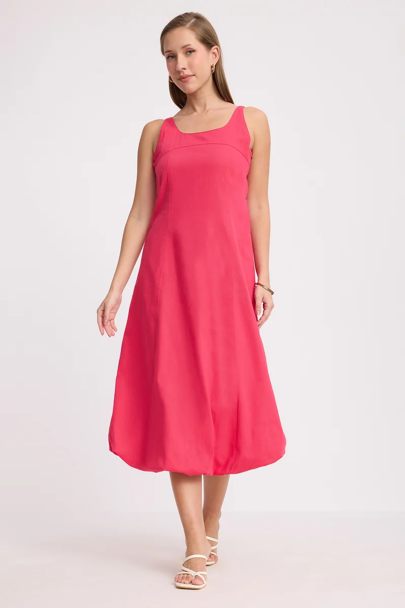 Laru|100% Cotton Bubble Hem Sleeveless Dress