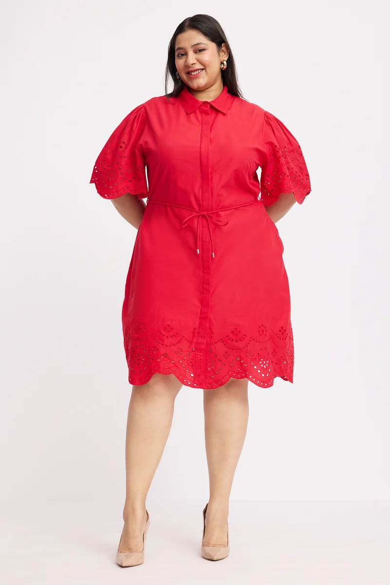 Isden|Cotton Schiffli Shirt Dress