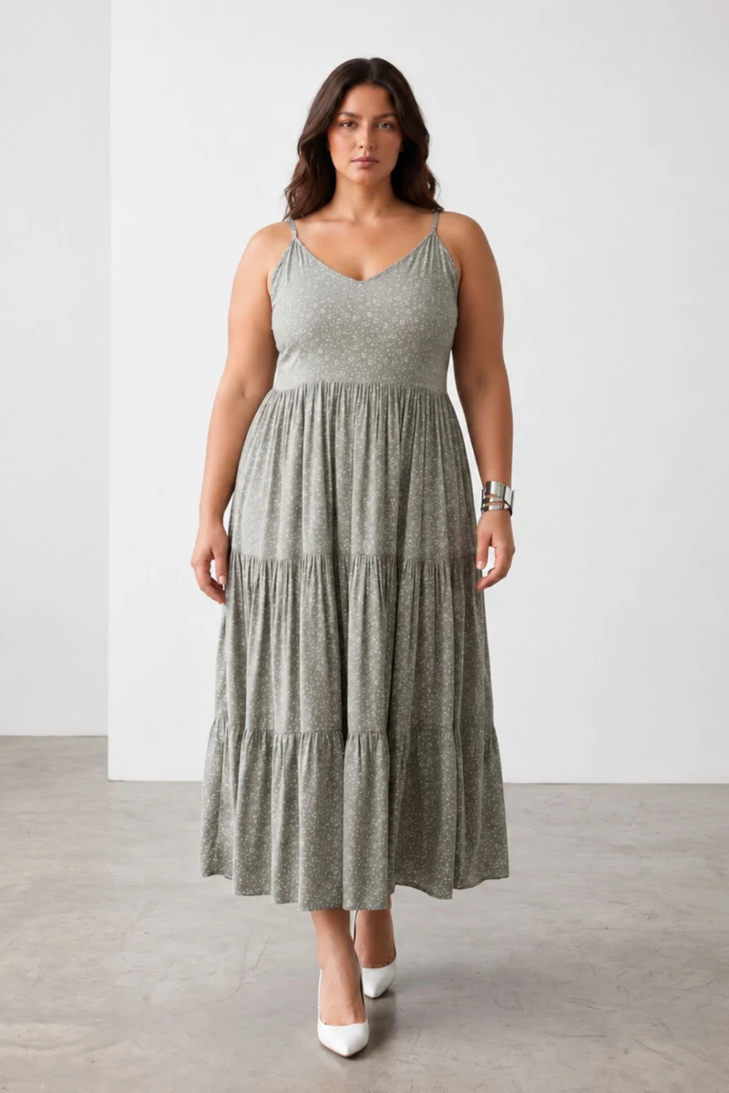 Vionne|100% Viscose Printed Strappy Maxi Dress
