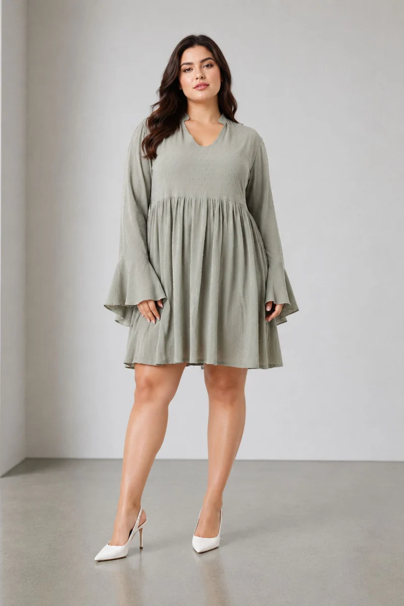 Cavla|100% Viscose Mandarin Collar Mini Dress