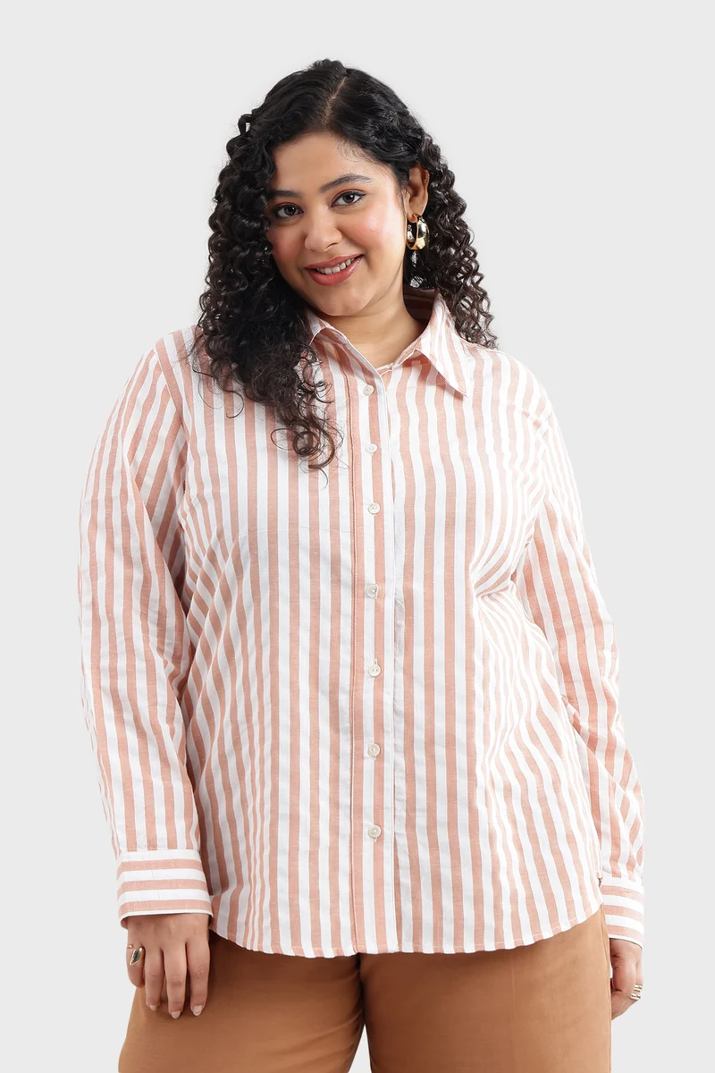Casis|100% Cotton Orange & White Striped Shirt