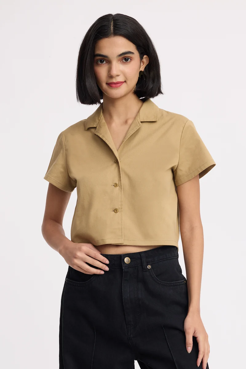 Tseringi Shirt|100% Cotton Cropped Lapel Collar Shirt