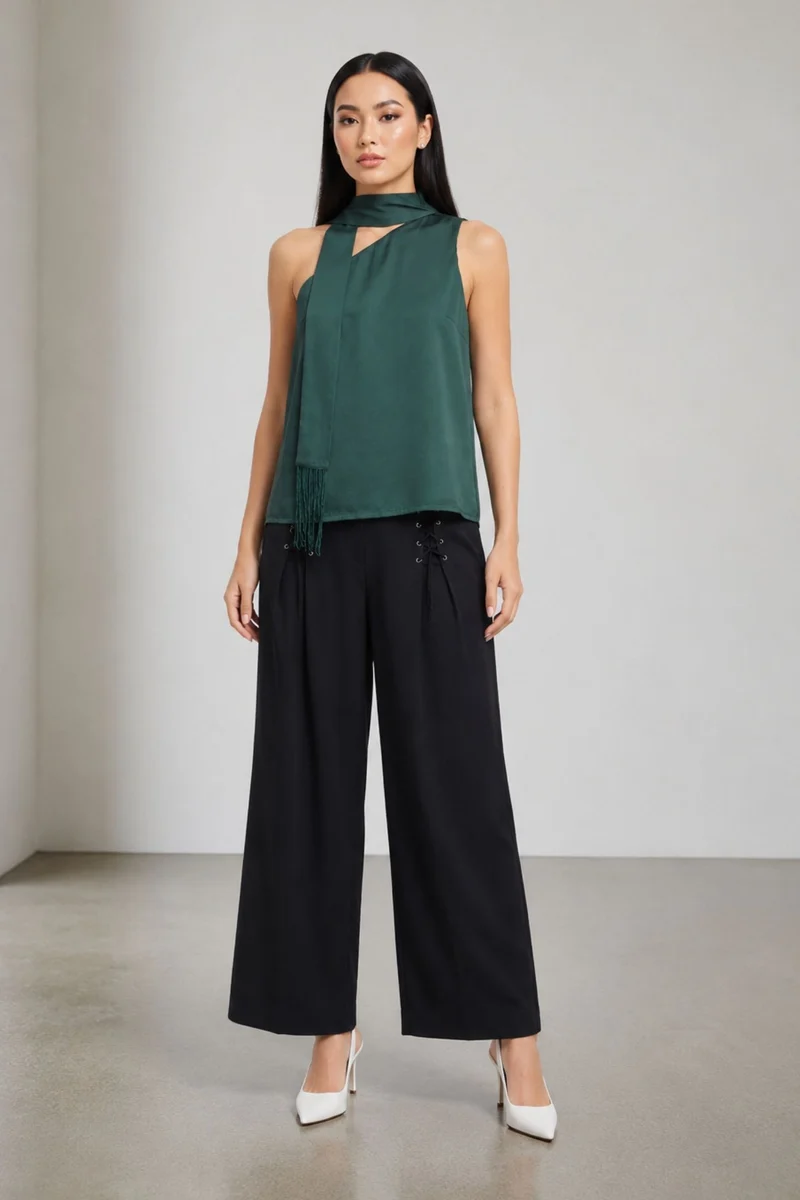Yovi|100% Viscose One Shoulder Neck Sash Top