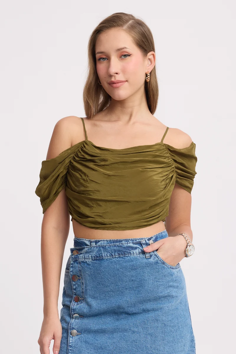 Saki Top|100% Viscose Draped Crop Top