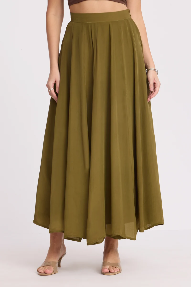 Saki Skirt|100% Viscose Panelled Flared Skirt