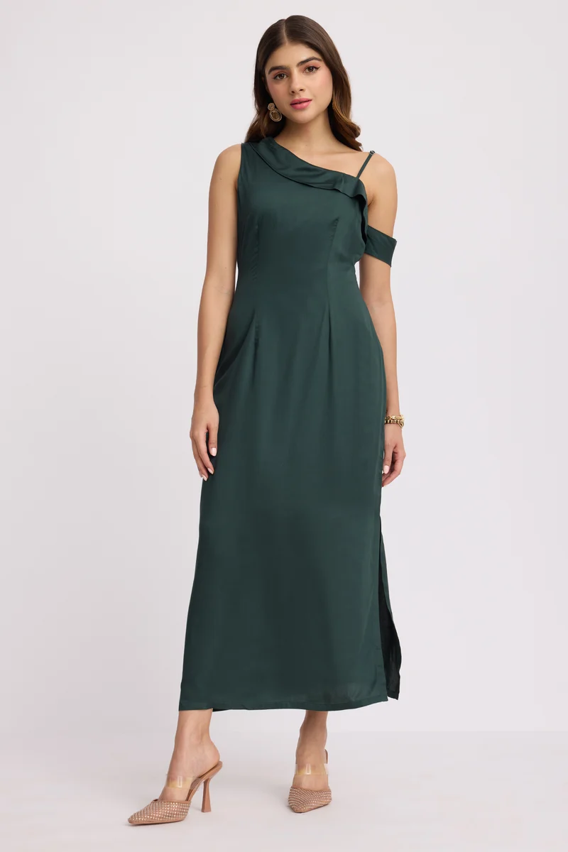 Hina|100% Viscose One Shoulder Cowl Bodycon Dress