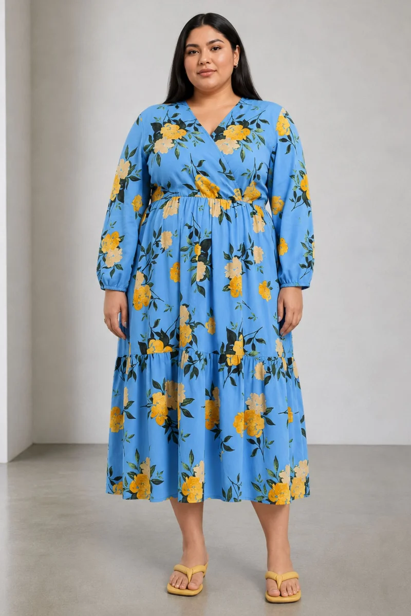Caola|100% Viscose Printed Wrap Maxi Dress