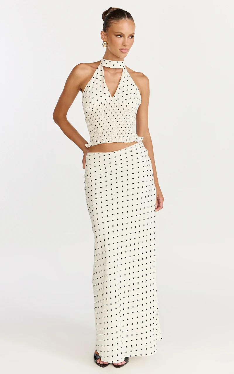 Charlotte Maxi Skirt - Polka Dot Skirt in White & Black Polka Dots