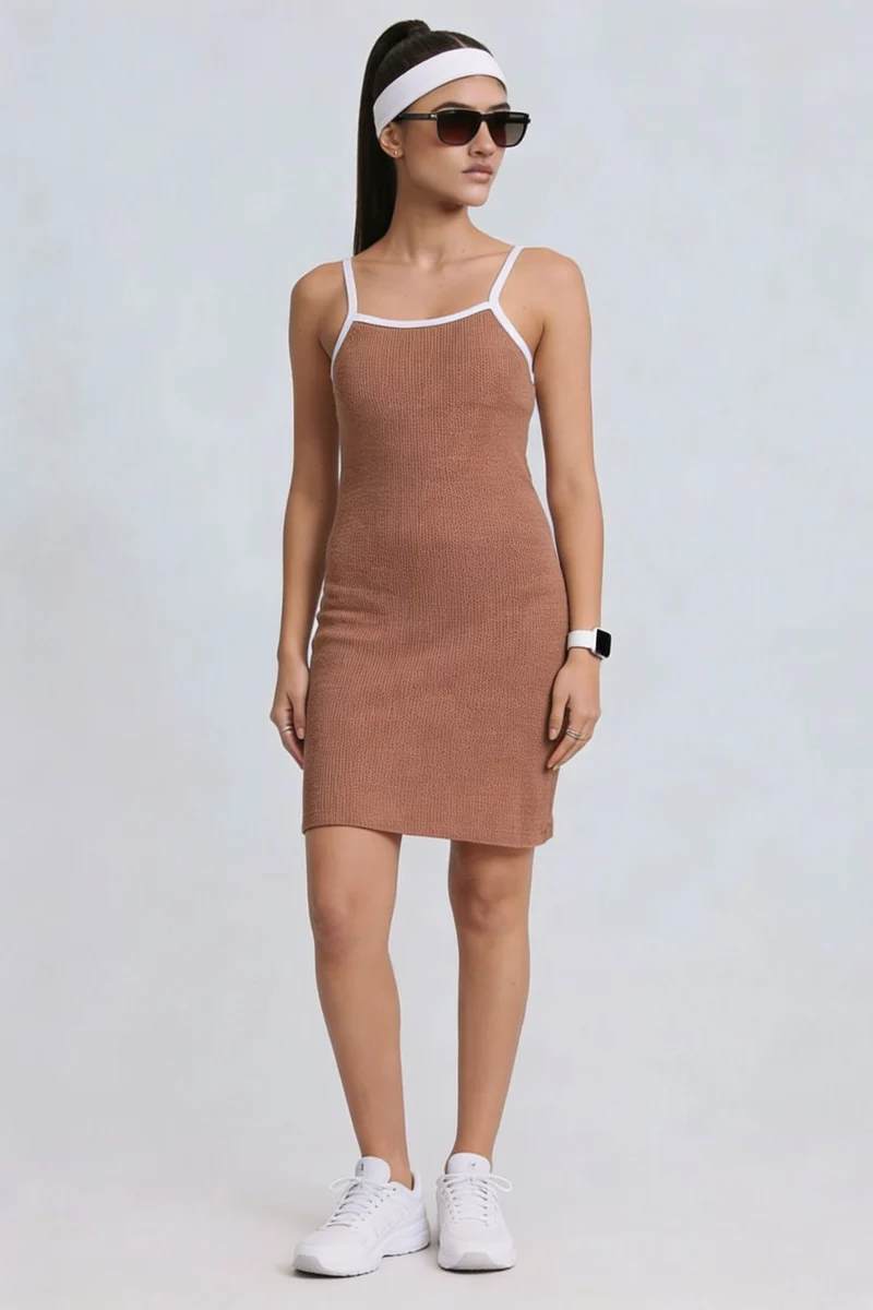 Wani|100% Cotton Contrast Piping Mini Knit Dress