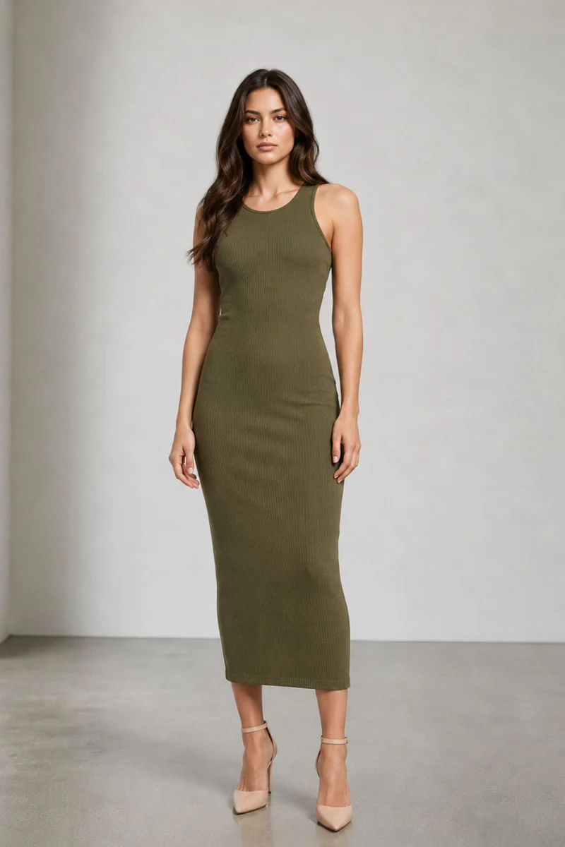 Garge|100% Cotton Racerback Bodycon Ribbed Dress