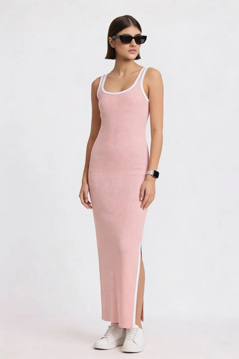 Nane|100% Cotton Contrast Piping Knit Dress