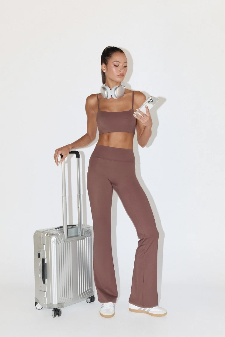 Aurora Pants - High Waist Flared Leggings in Cocoa Bean