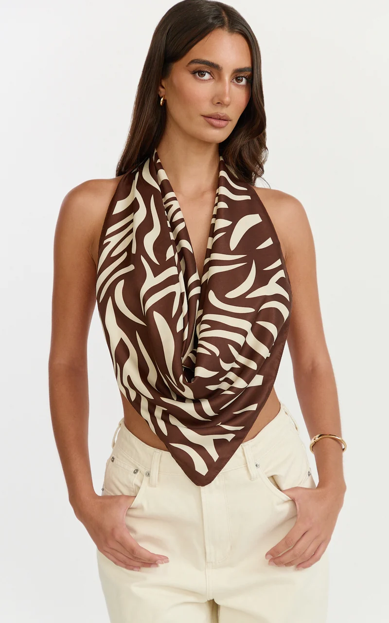 Beata Scarf - Animal Print Scarf in Brown