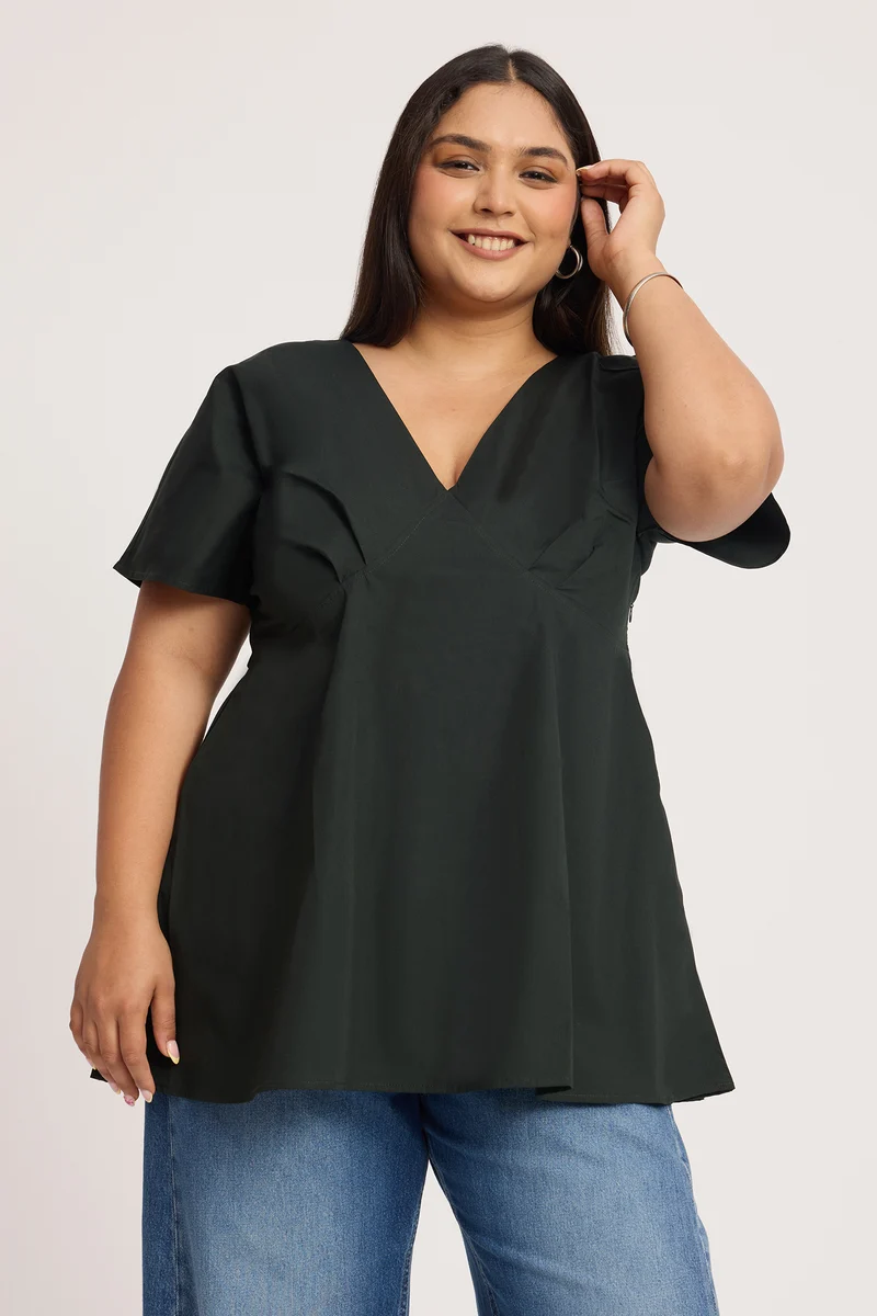 Siyni|100% Cotton V Neck Fit & Flare Top