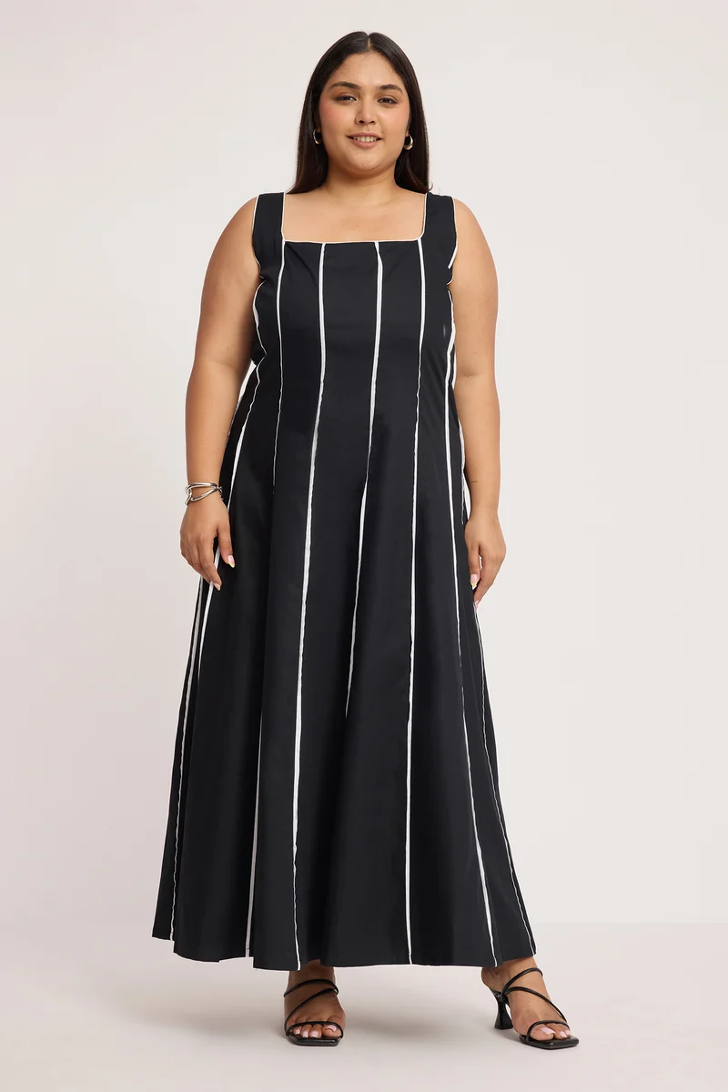 Subiria|100% Cotton Panelled Midaxi Dress