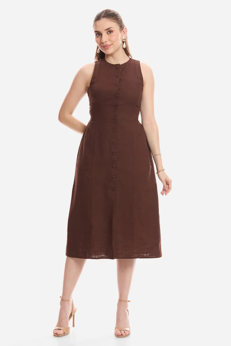 Fiore|100% Cotton Sleeveless Midi Dress