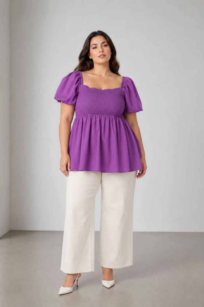 Niaria|100% Cotton Smocked Square Neck Top