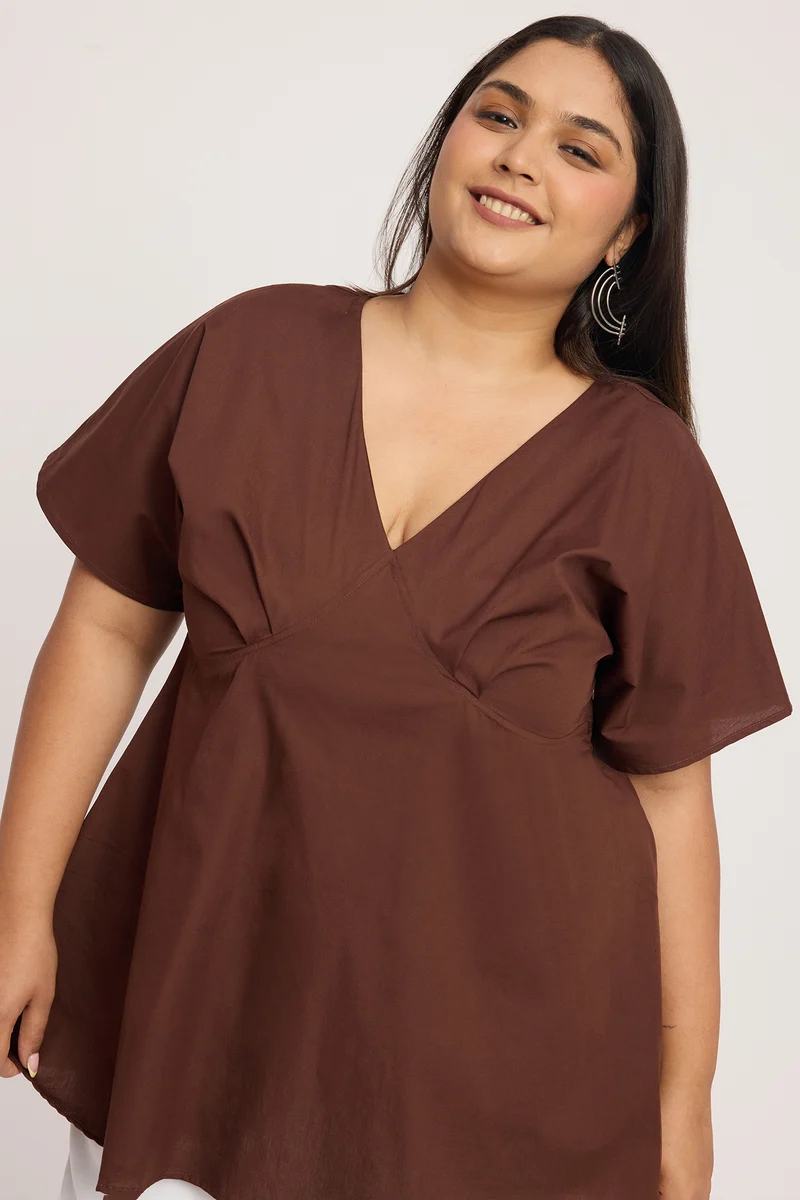 Ashaya|100% Cotton V Neck Fit & Flare Top