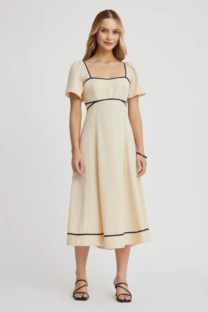 Tsela|100% Cotton Sweetheart Neck Midi Dress