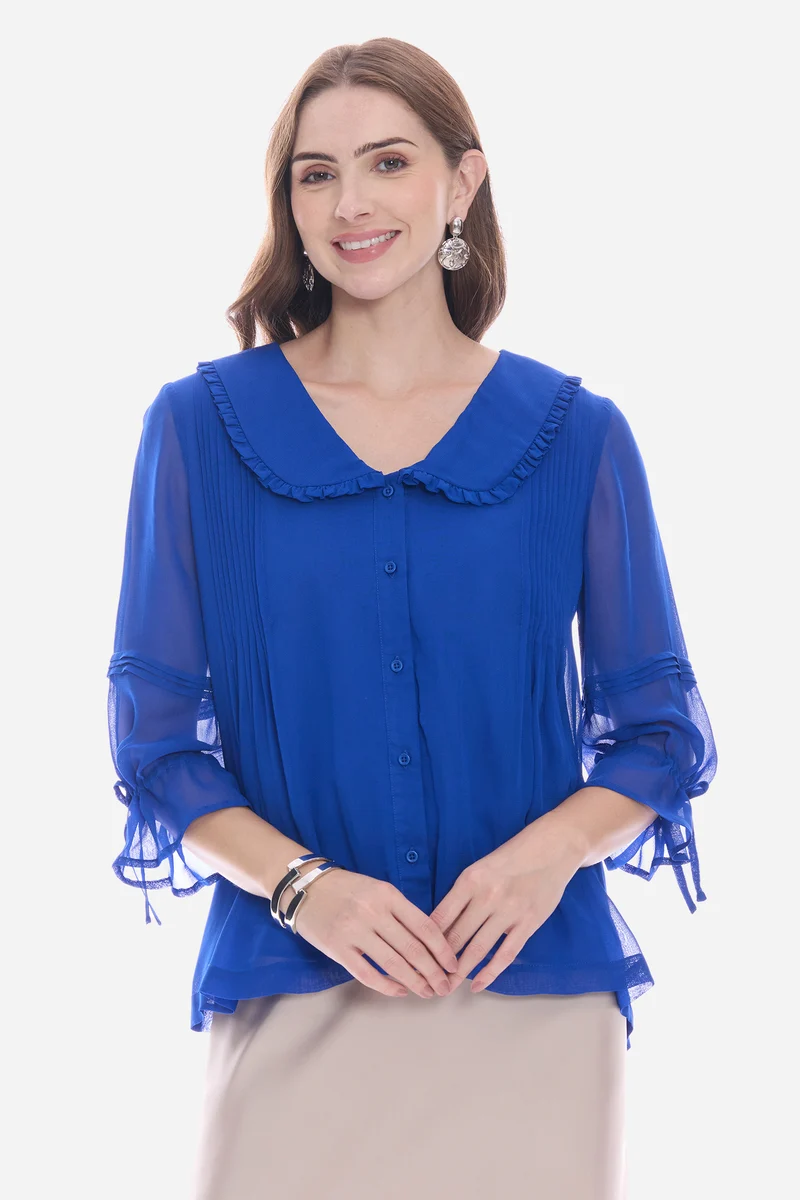 Rovna|100% Viscose Peter Pan Collar Shirt