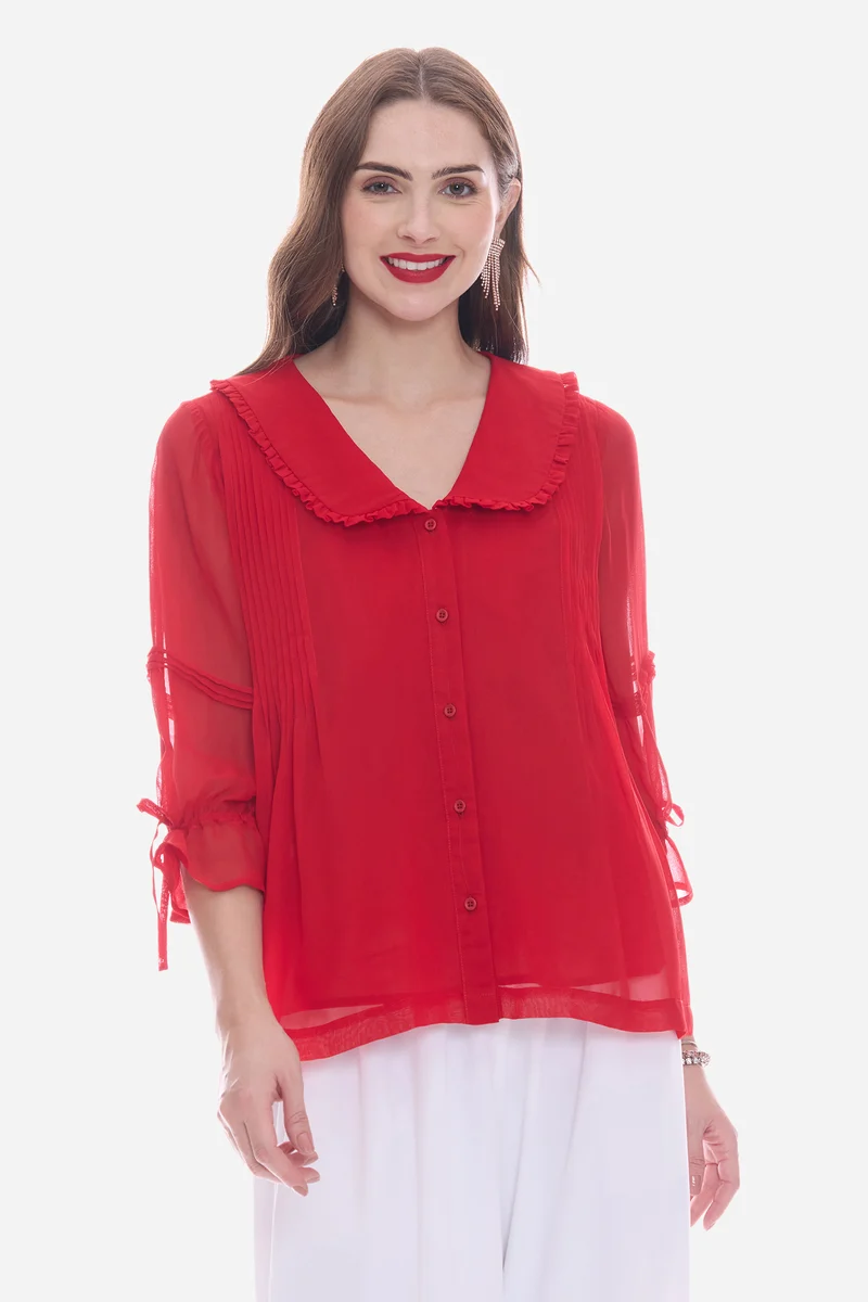 Rovel|100% Viscose Peter Pan Collar Shirt