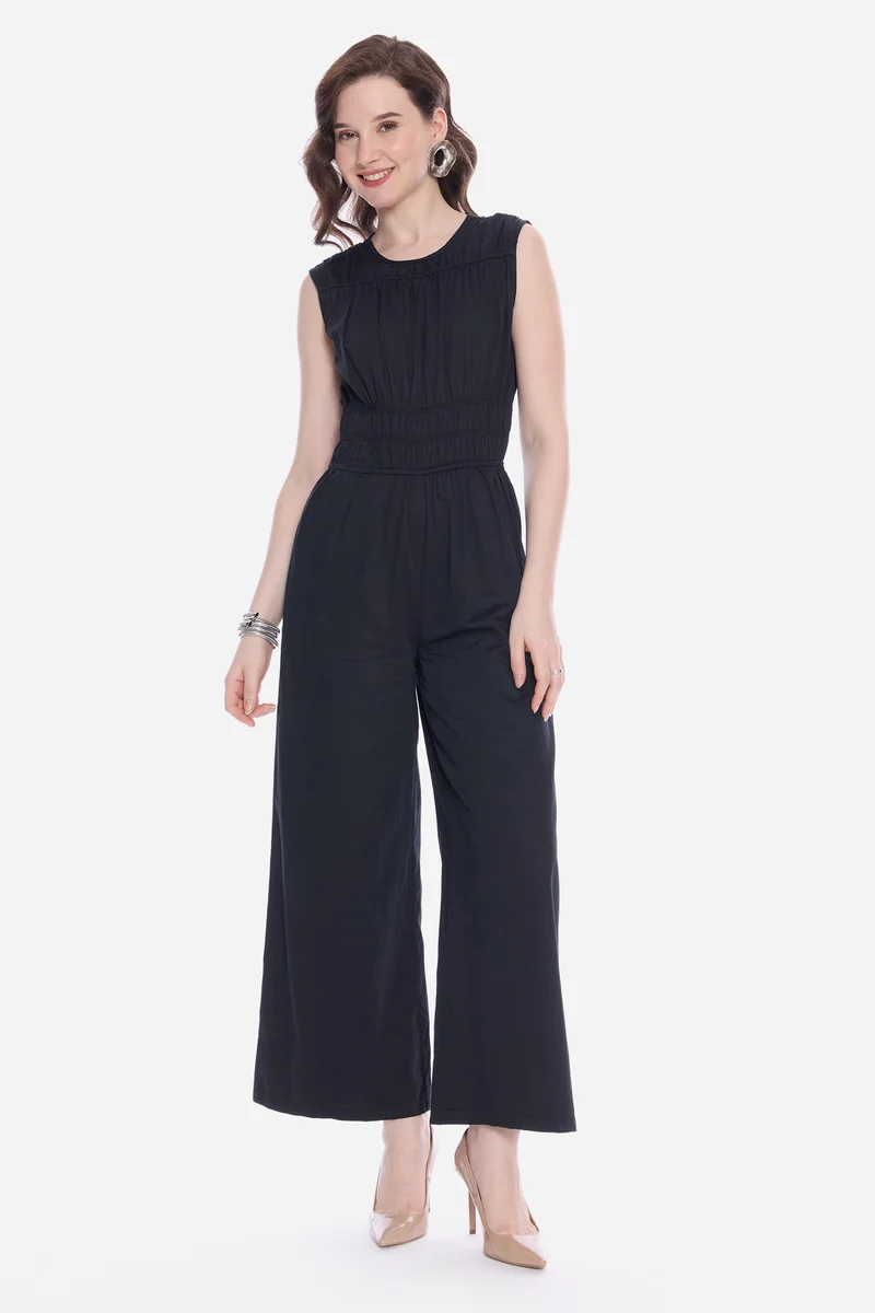 Rorah|100% Cotton Smocked Bodice Jumpsuit