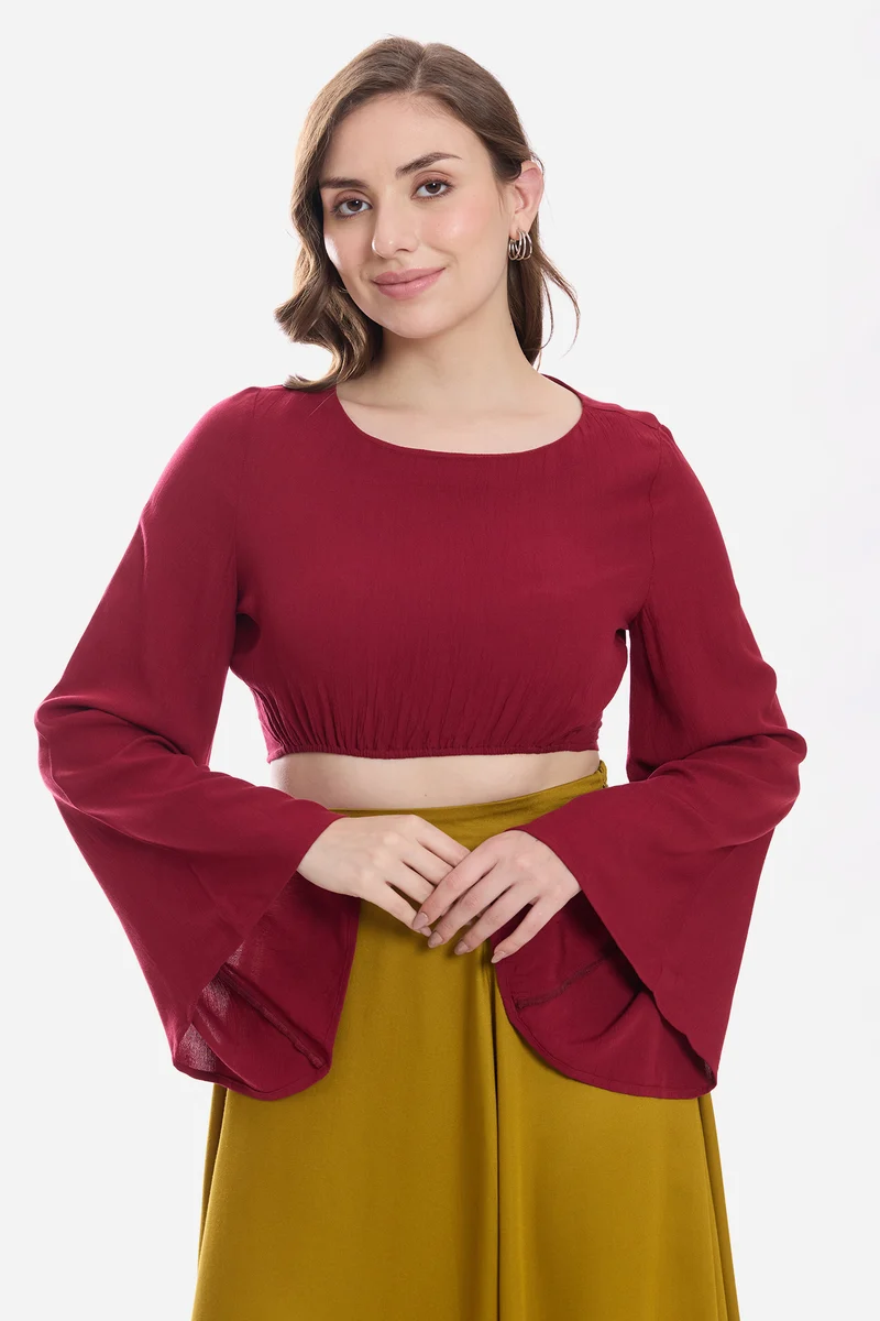 Kidel|100% Viscose Bell Sleeve Crop Top