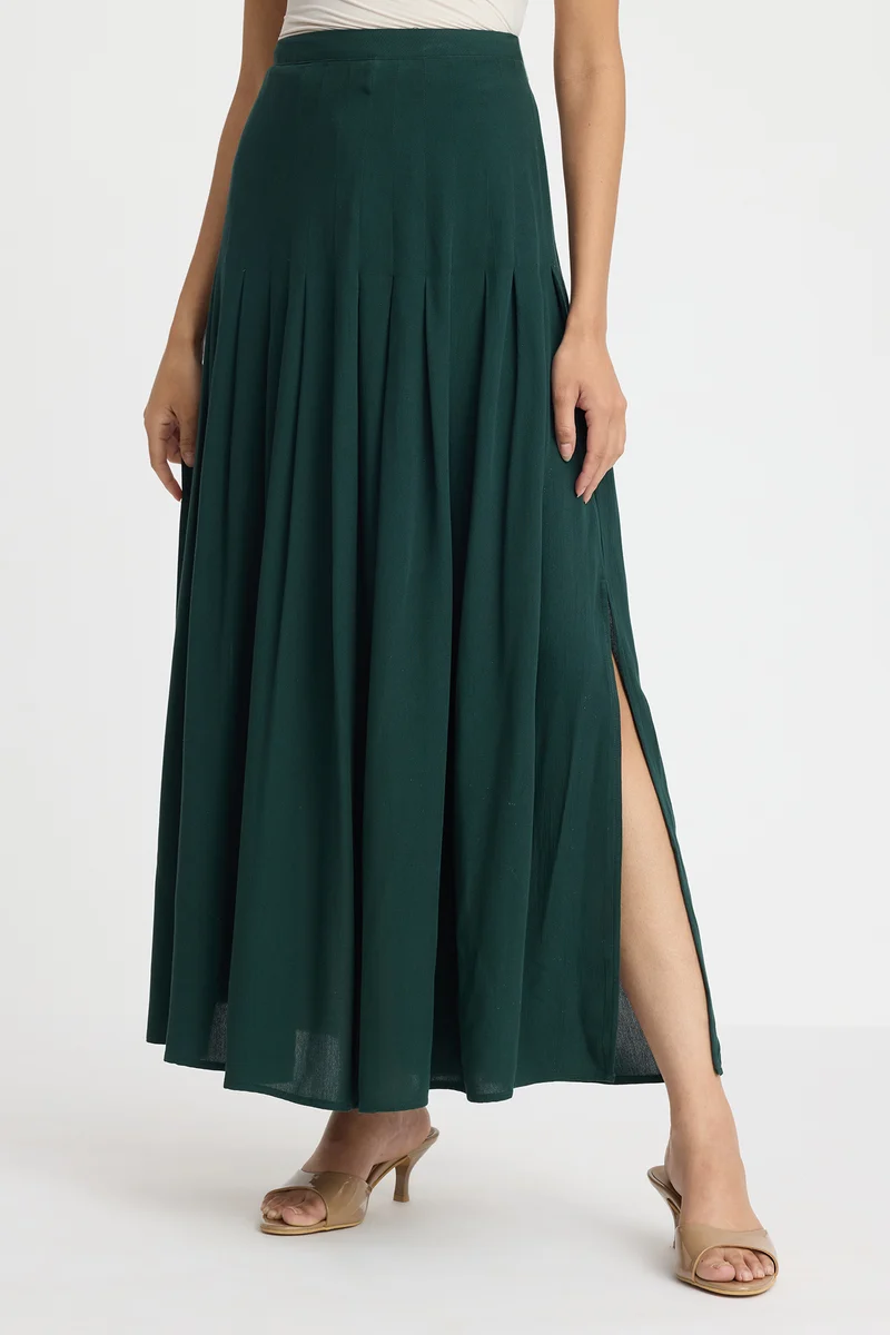 Isria|100% Viscose Pleated Midi Skirt