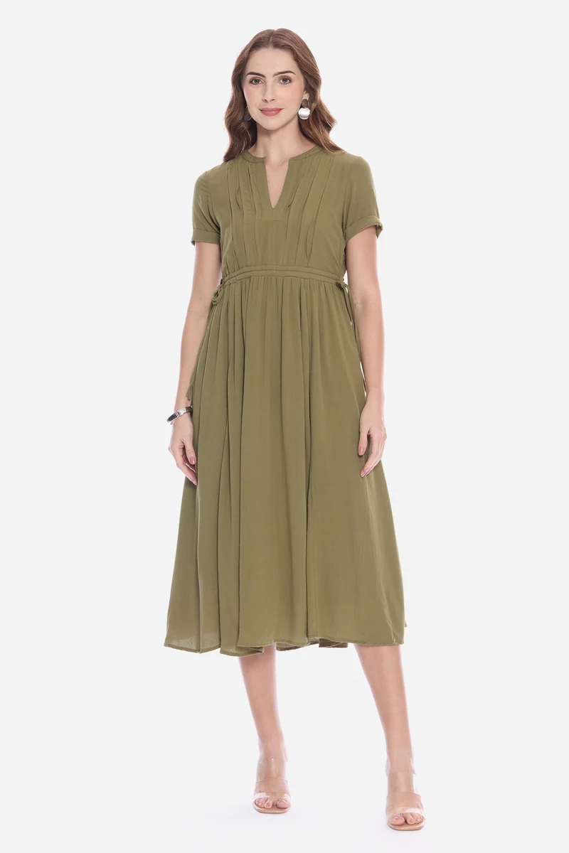 Rotel|100% Viscose Waist Adjusting Midi Dress