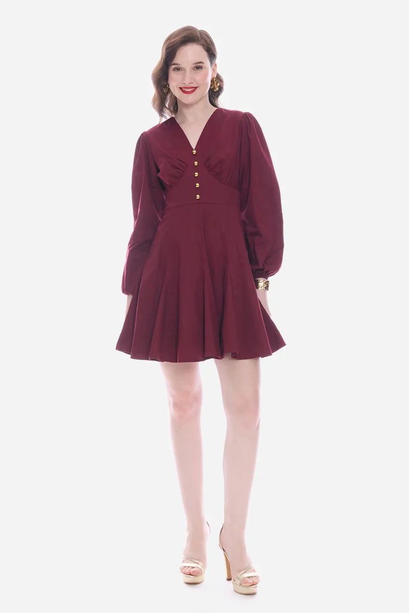 Rola|100% Cotton Godet Mini Dress With Puff