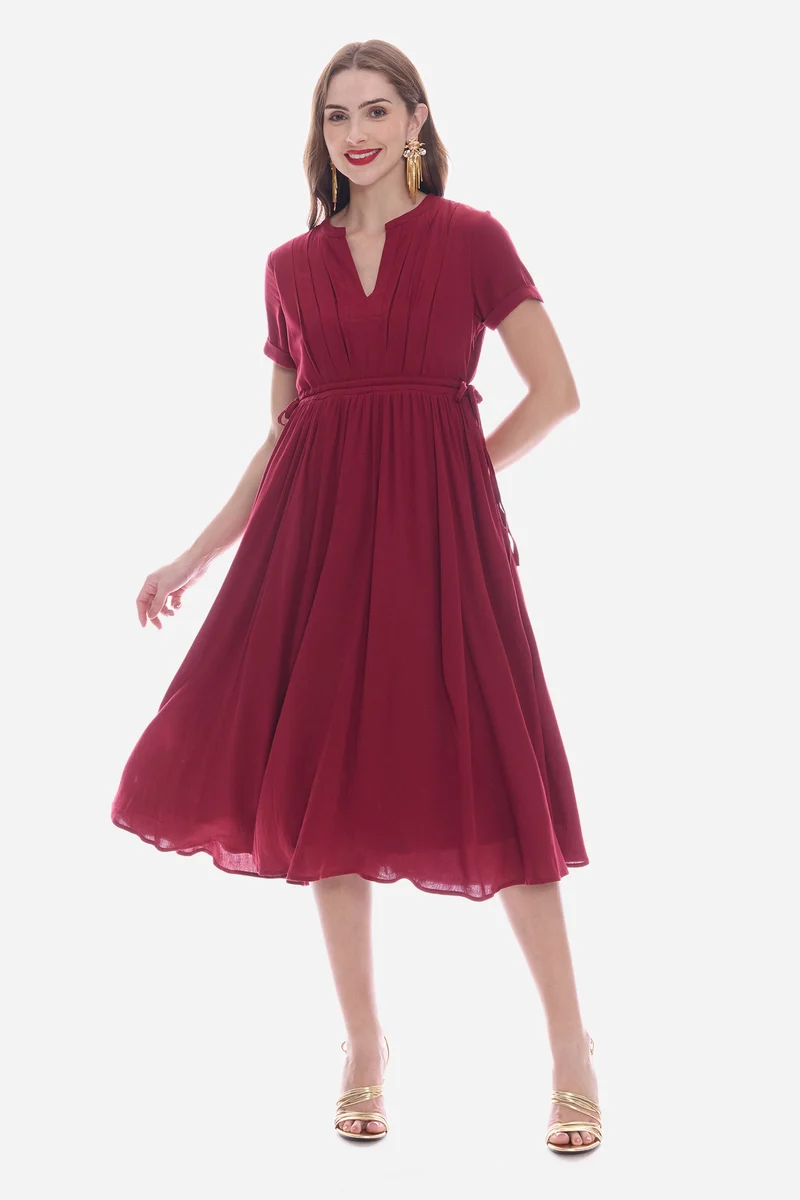 Rotna|100% Viscose Waist Adjusting Midi Dress