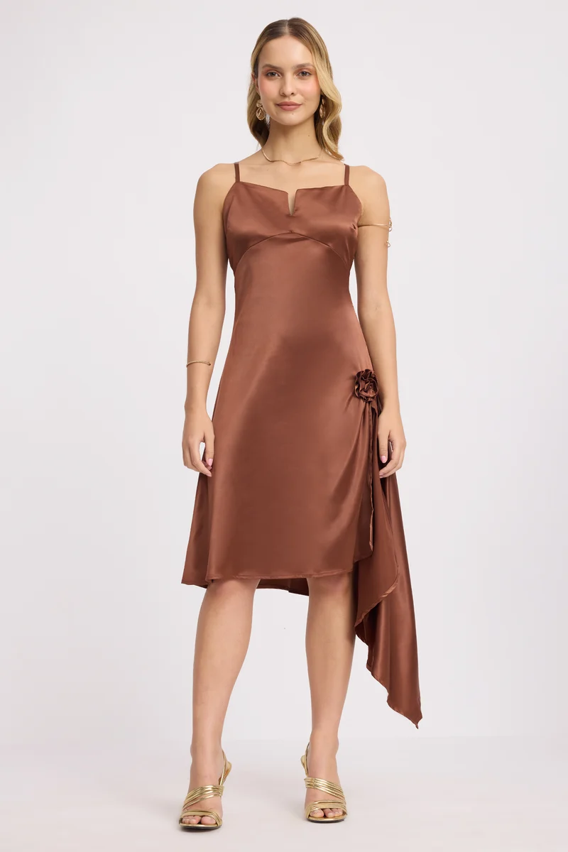 Ginny|Rescued Polyester Side Rose Detail Dress