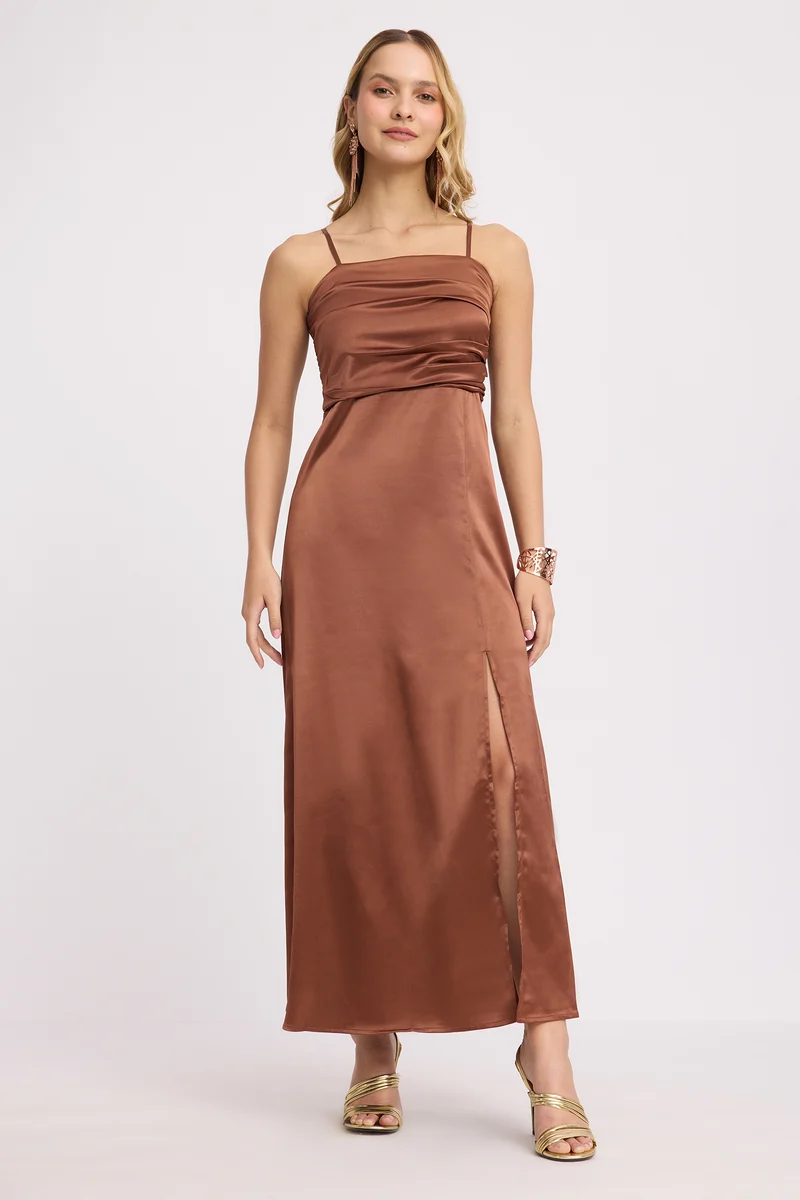Blu|Rescued Polyester Strapless Gown With Slit