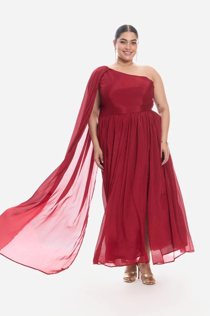 Vinen|Viscose Asymmetric One Shoulder Gown