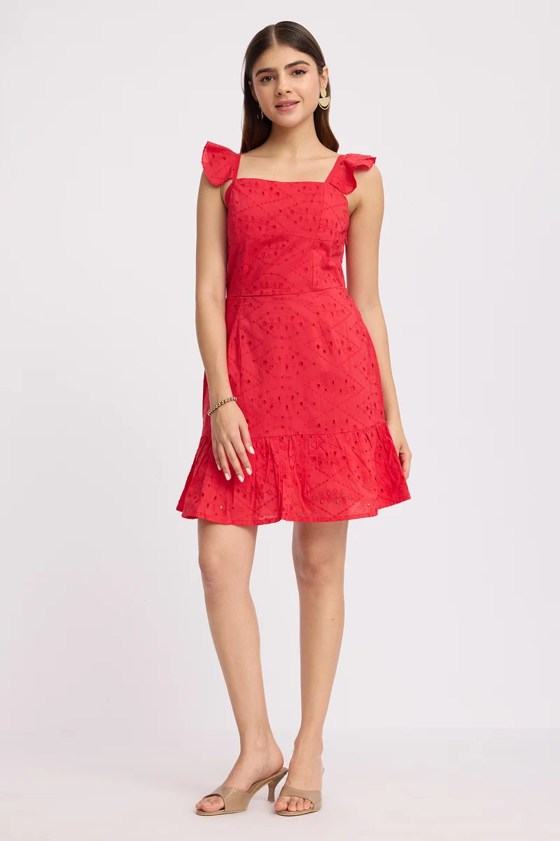 Tsenam|100% Cotton Schiffli Mini Dress