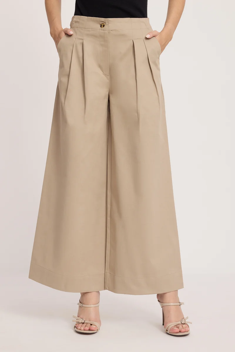 Tony|100% Cotton High-Rise Wide Leg Trousers