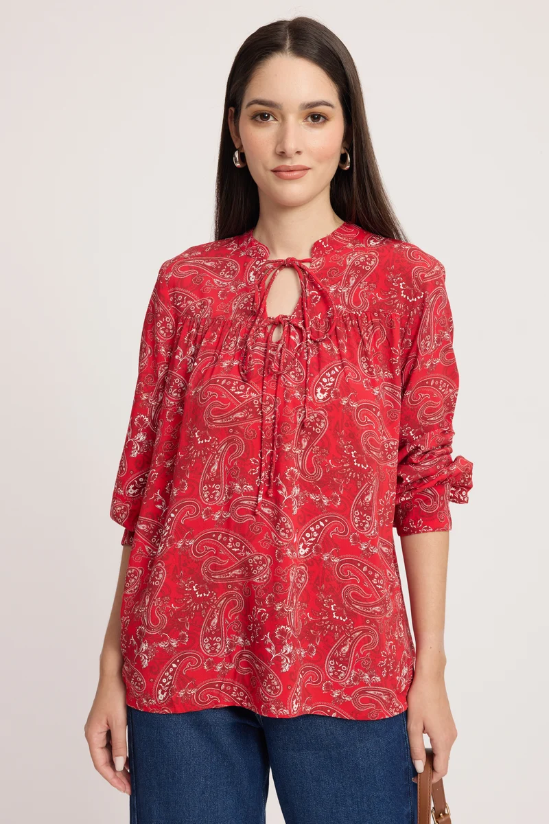 Inky|100% Viscose Tie-Up Neck Top