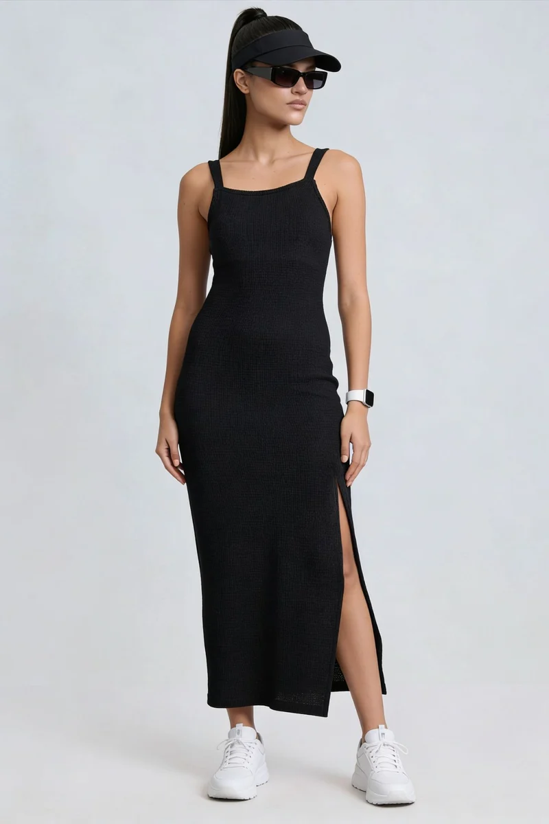 Garu|100% Cotton Square Neck Bodycon Knit Dress