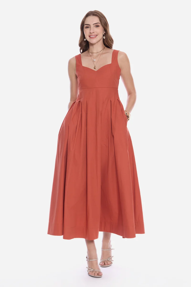 Rodel|100% Cotton Sweetheart Pleated Maxi