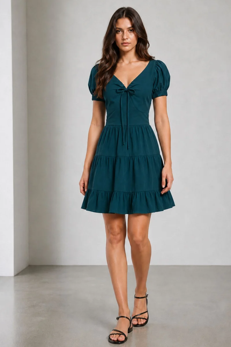 Ronla|100% Cotton Sweetheart Tiered Mini Dress