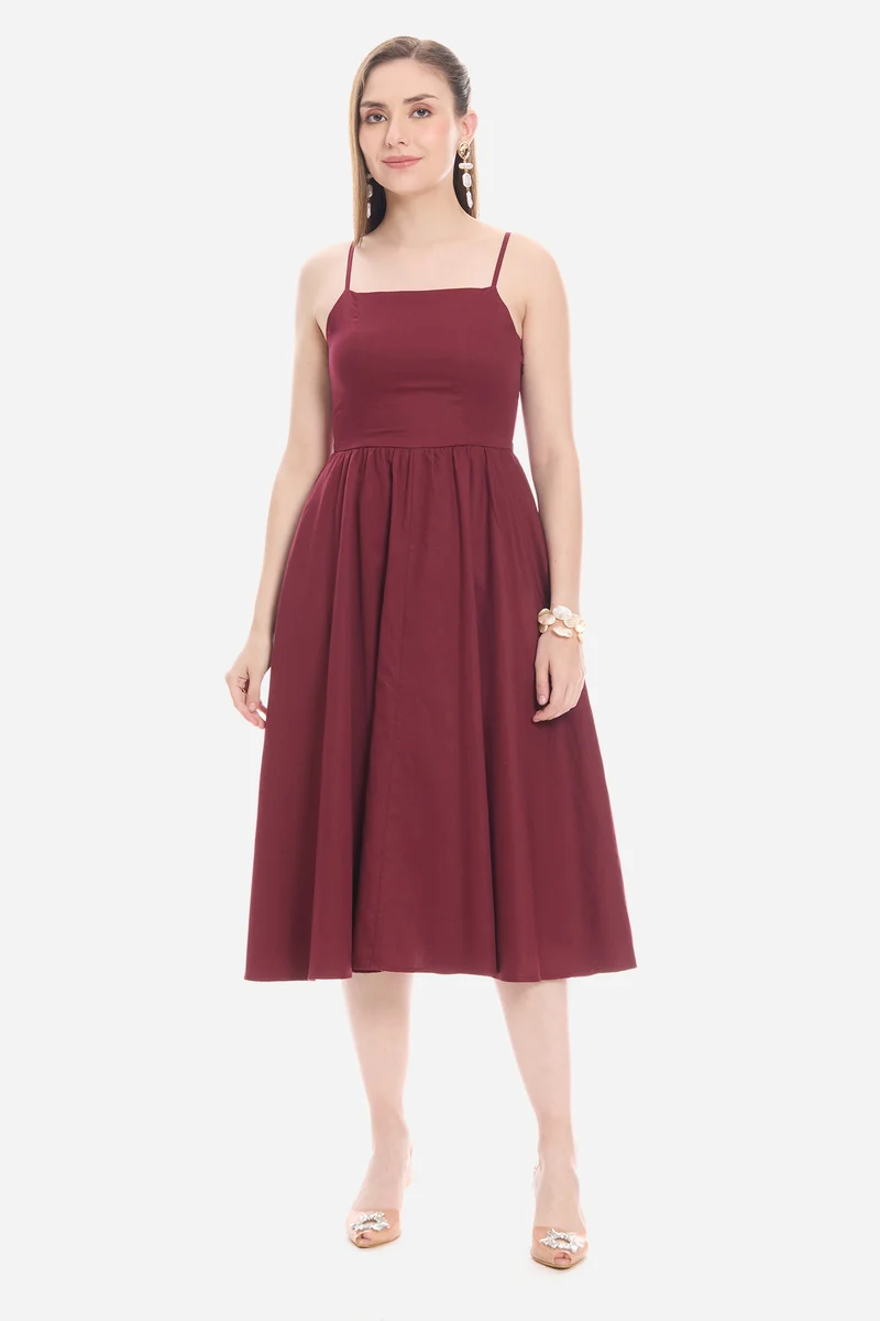 Oley|100% Cotton Strappy Fit & Flare Dress